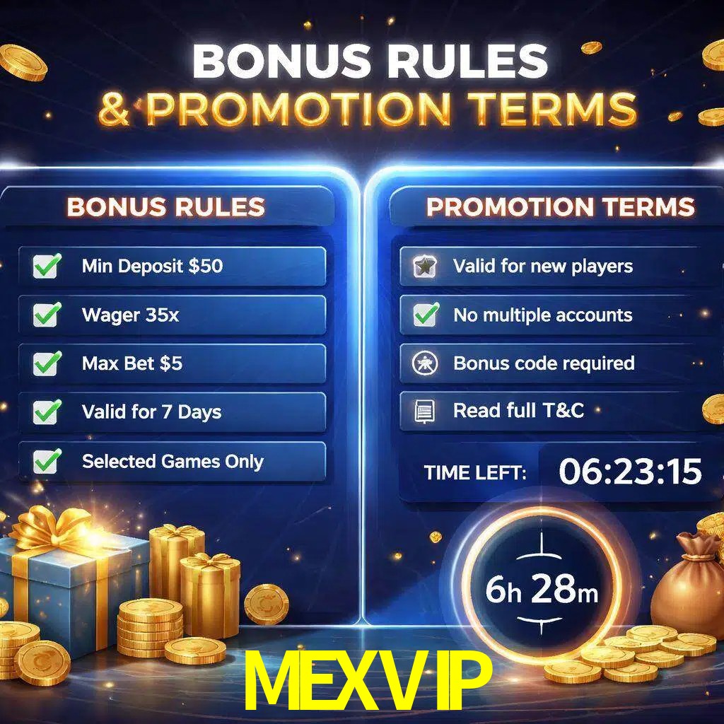Reglas de promoción MEXVIP y condiciones de bonos explicadas visualmente