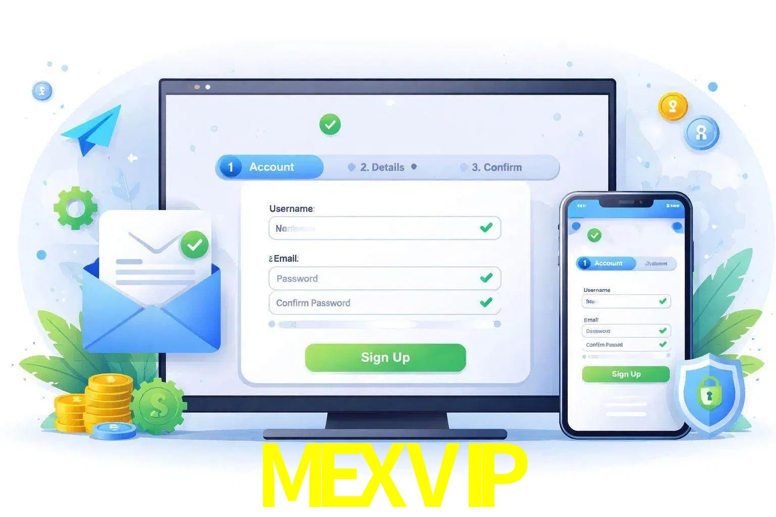 Registro de nuevo usuario y configuración de cuenta MEXVIP