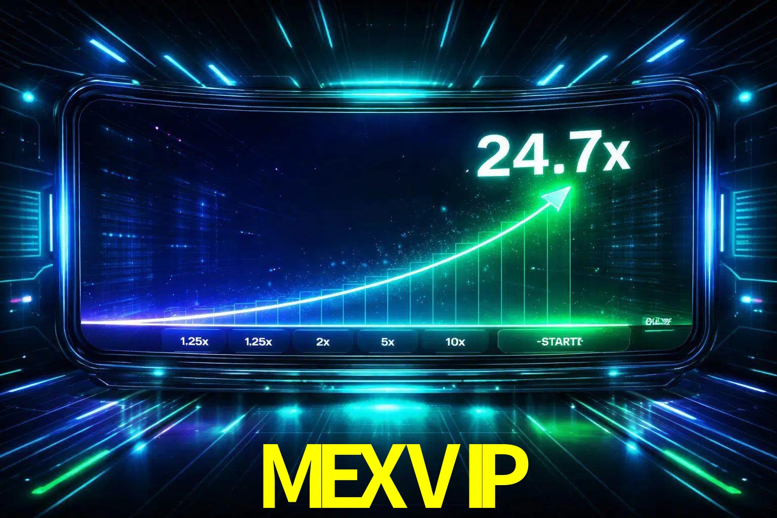 Una pantalla moderna de juego estilo crash con multiplicadores ascendentes, visuales de neón y una interfaz intensa enfocada en la acción.